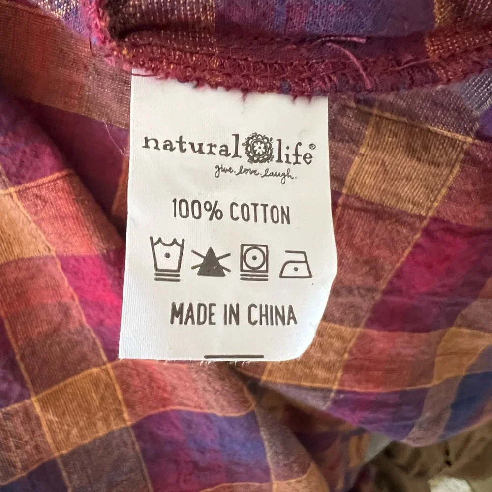 NATURAL LIFE Plaid Midi Dress XL Oversized Cotton - Picture 6 of 9